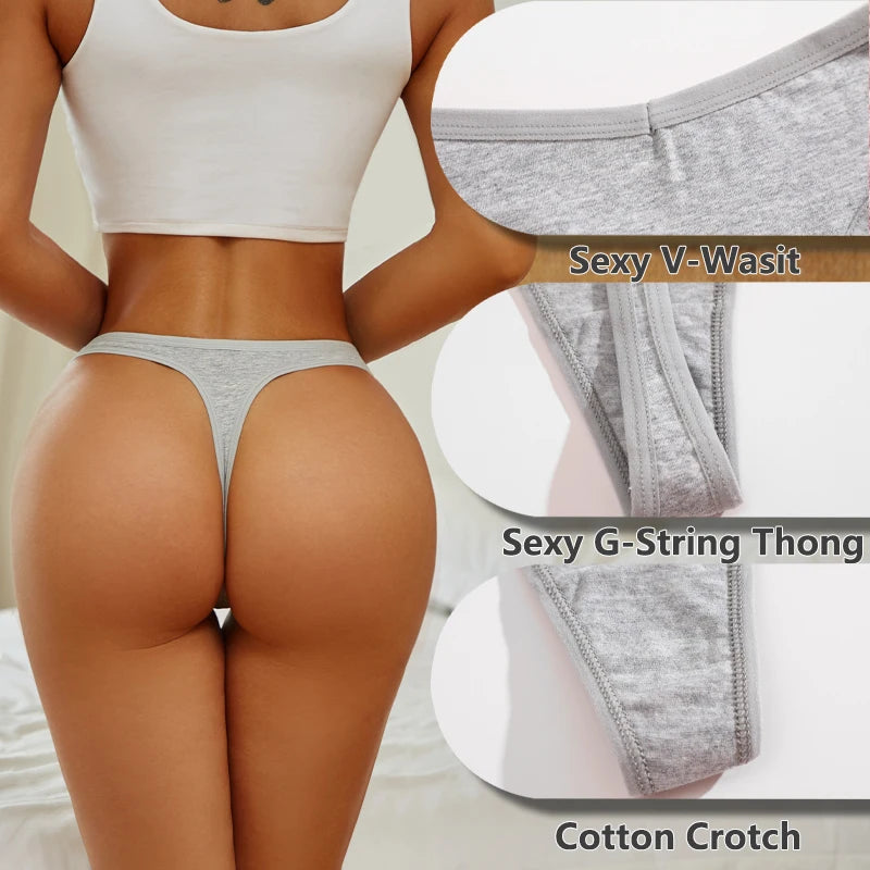 4PCS/Set Women Cotton Panties Seamless Low Rise Thongs V-Waist Solid Color Breathable Underwear Female Soft Lingerie Intimates