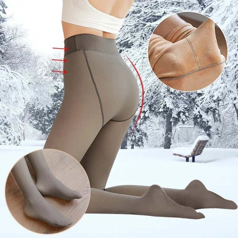 Winter Warm Fleece Lined Tights Pantyhose Women Warm Socks High Waist Thermal Stocking Insulated Pants Fake Translucent Leggings