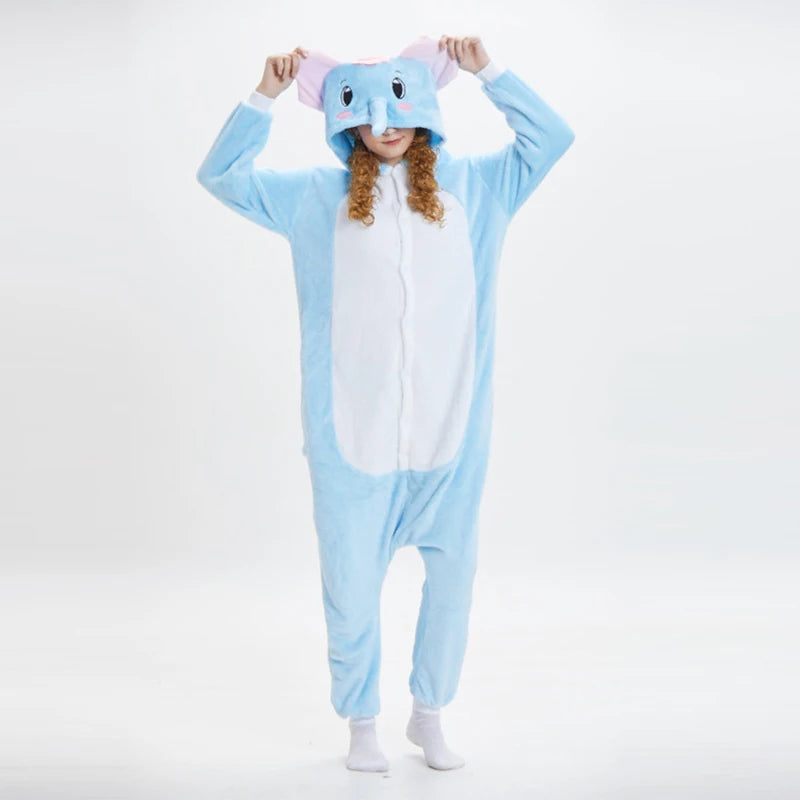 Kawaii Warm Flannel Animal Cartoon Onesies Sleepwear Adult Kids One-Piece Pajamas Jumpsuit Homewear Nightgown Cosplay Costume