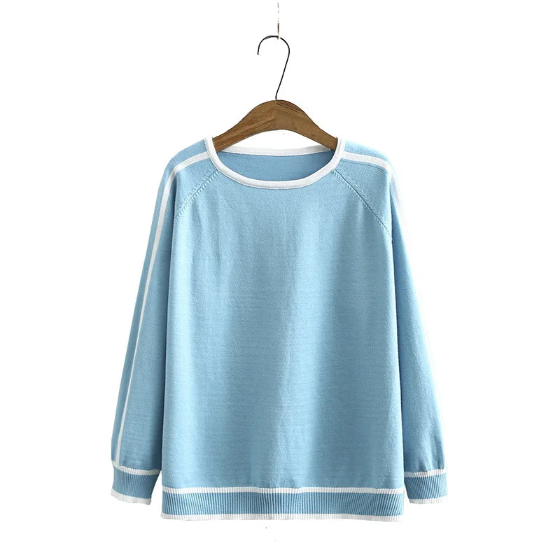 Women's Sweaters Plus Size Fashion Autumn Jumper Striped Splice Raglan Sleeve Tops Covering Yarn Knitted Pullover 3XL