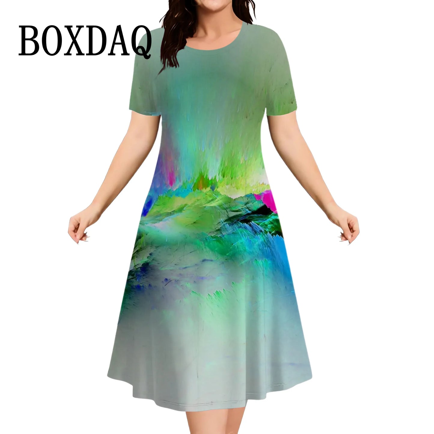 Summer Dresses Fashion Women Gradient Tie Dye 3D Printing Dress 2025 Streetwear Casual Short Sleeve Loose Plus Size Clothing 9XL