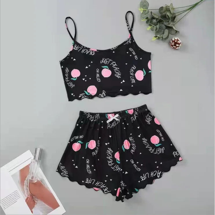 Hot Women's Sleepwear Cute Cartoon Print Short Set Pajamas for Women Pajama Set Sweet Short Sleeve V-Neck & Shorts Summer Pijama