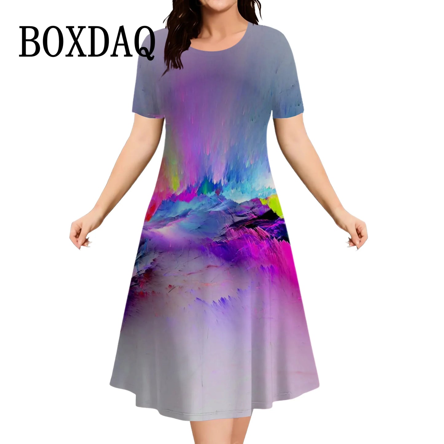 Summer Dresses Fashion Women Gradient Tie Dye 3D Printing Dress 2025 Streetwear Casual Short Sleeve Loose Plus Size Clothing 9XL