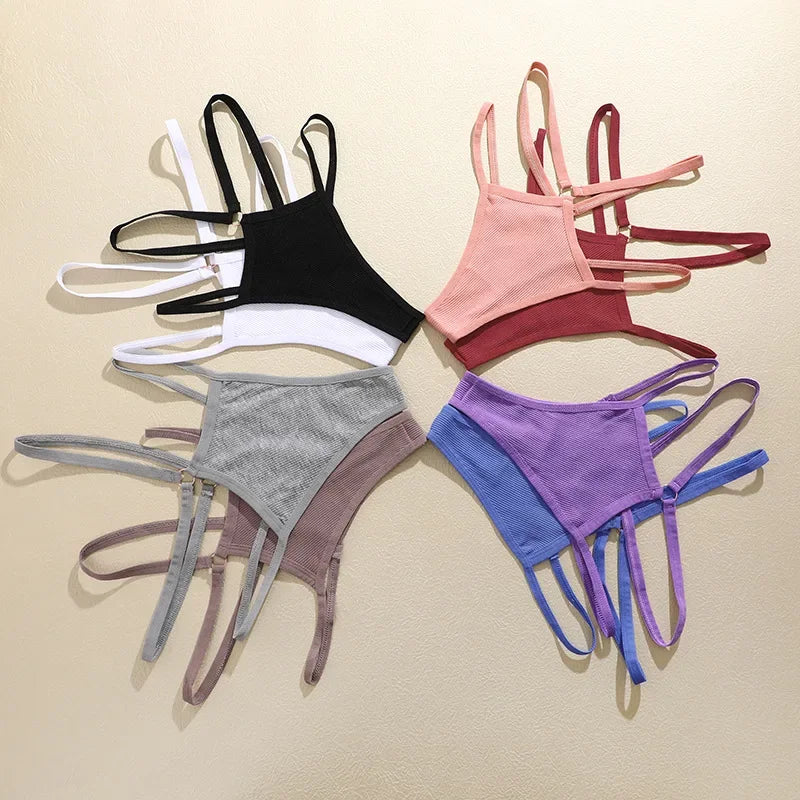 Seamless Ladies Ribbed Cotton Thong Simple Women's Panties Low Waist Thin Band Briefs Sports Girls Underwear Plus Size Lingerie