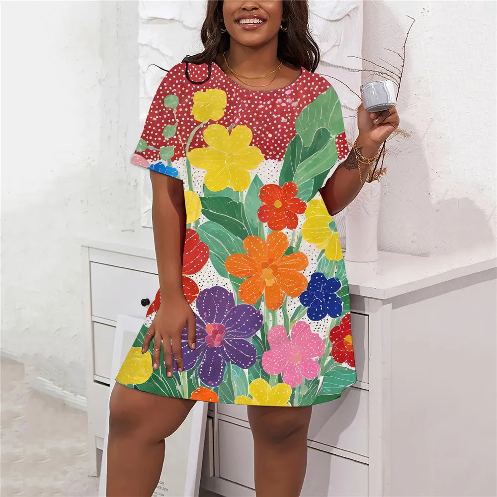 Short Sleeve Women’S Dresses Summer Women Casual Ladies Loose A-Line Dress Fashion Plus Size Clothing 9XL Streetwear Art Painted