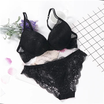 lingerie porno push up bra set intimates lace top and panties lace underwear set 3/4 cup underwear set women