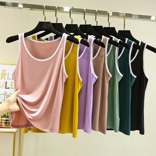 Summer Modal Tank tops O-neck Plus size solid color camis homewear tee tops sleeveless women's clothing