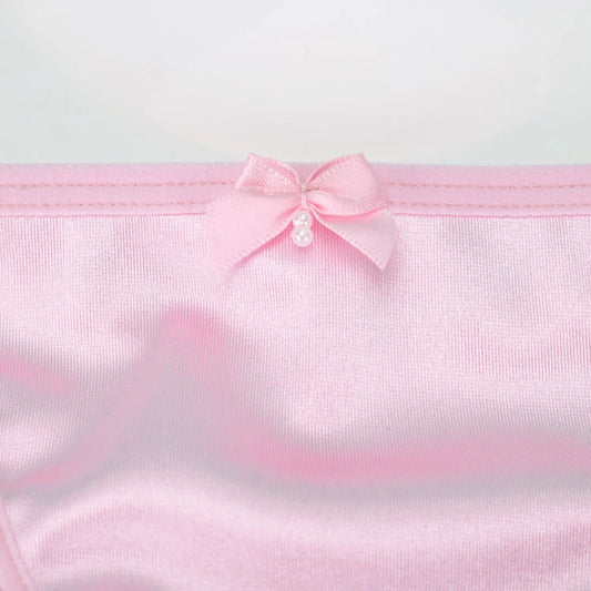 Fashion Underwear Pearl Girls Large Size Low Waist Satin Women Thongs Bow Lingerie T-Back Panties Briefs