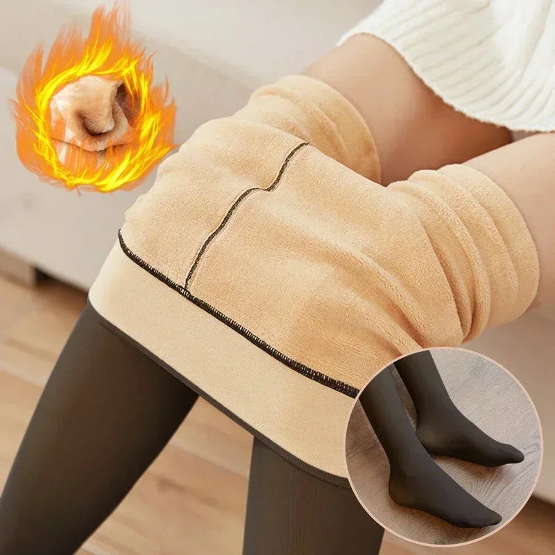 Winter Warm Fleece Lined Tights Pantyhose Women Warm Socks High Waist Thermal Stocking Insulated Pants Fake Translucent Leggings