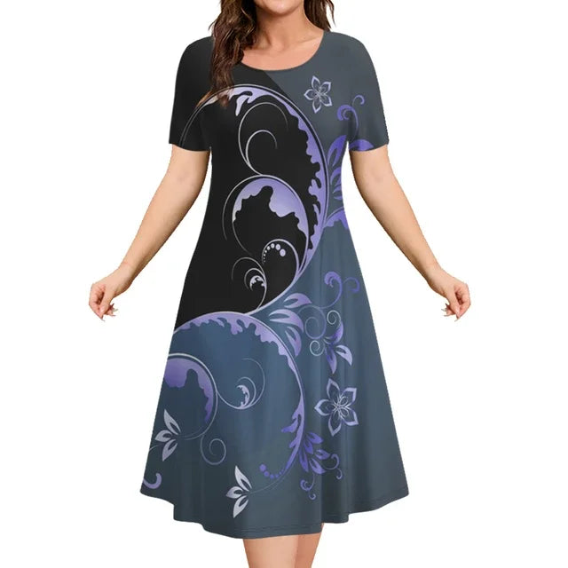 2024 Plus Size Women's Dresses Floral Print Elegant Loose Mini Dress Female Short Sleeve Oversized Clothes Spring Summer Dresses