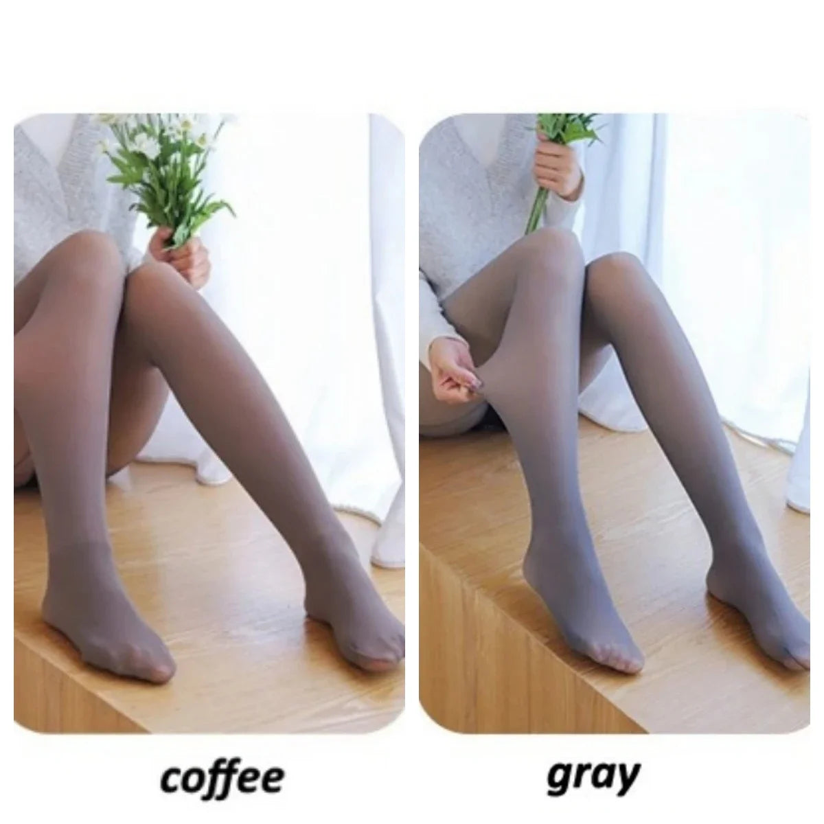 2PCS Plus Size Women's Fleece Warm Winter Tights Leggings Thick Fleece Panty Fake Translucent Pantyhose Thermal Stockings Woman