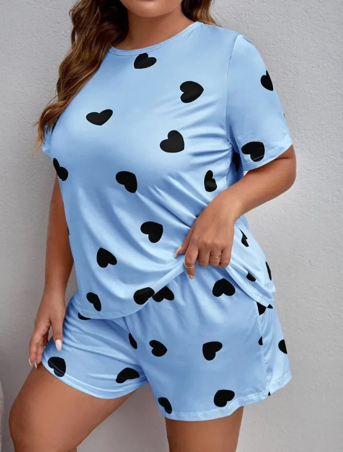 2024 Women's Printing Plus Size Crop Pajama Sets Shorts Set Daily Women Home Clothing Outfit Lounge Pijama Sleepwear 2 Piece Set