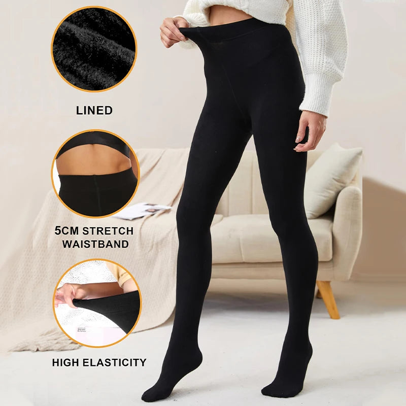 Kave 220G Fleece Lined Tights Women Fleece Translucent Leggings Winter Thermal Warm Fake Pantyhose for Women Stocking 2024