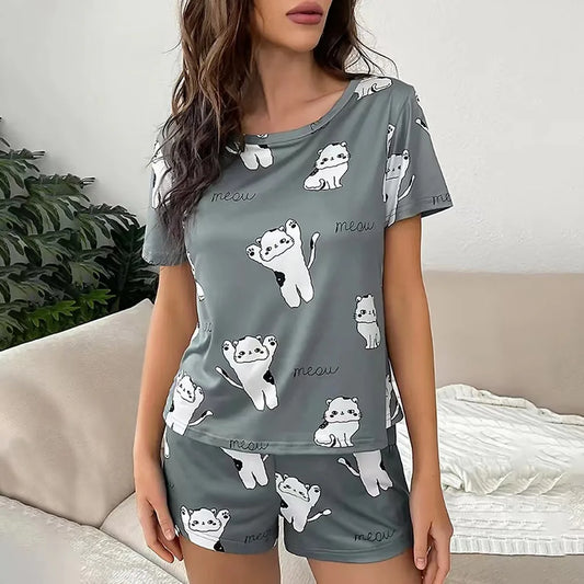 Women Pajamas Sleepwear Pajama Set Nightgowns Short Sleeve And Shorts Suit Casual Comfortable