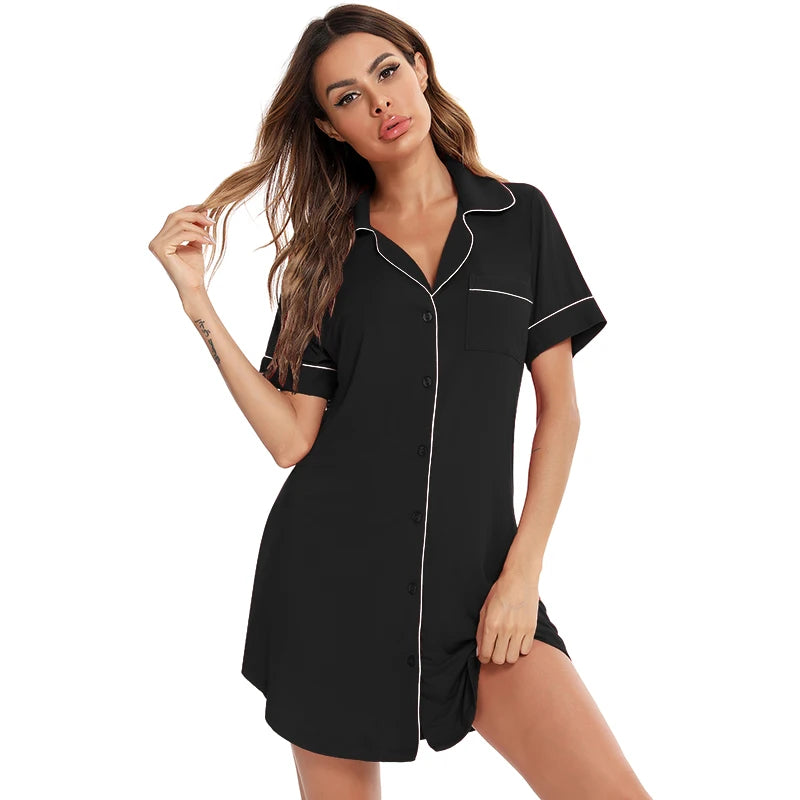 Aamik Women Loose Nightgowns Sleepwear Nightshirts Long Sleeve Silk Casual Night Dress Summer Home Clothing Home Dress Plus Size