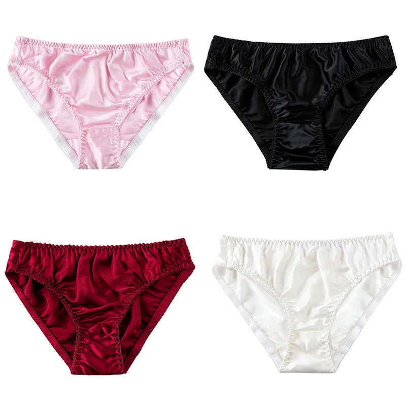 Women Silk-like Satin Panties Bikini Underwear Breathable Solid Color Briefs Comfortable Soft  Women Lady Daily Women Panties