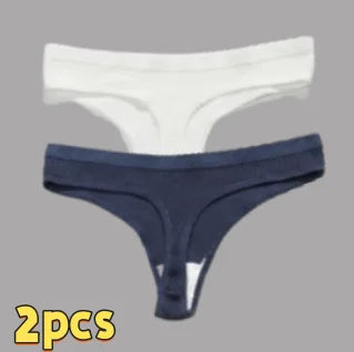 2pcs Seamless Ladies Ribbed Cotton Thong Simple Women's Low Waist Bikini Briefs Sports Girls Underwear Plus Size