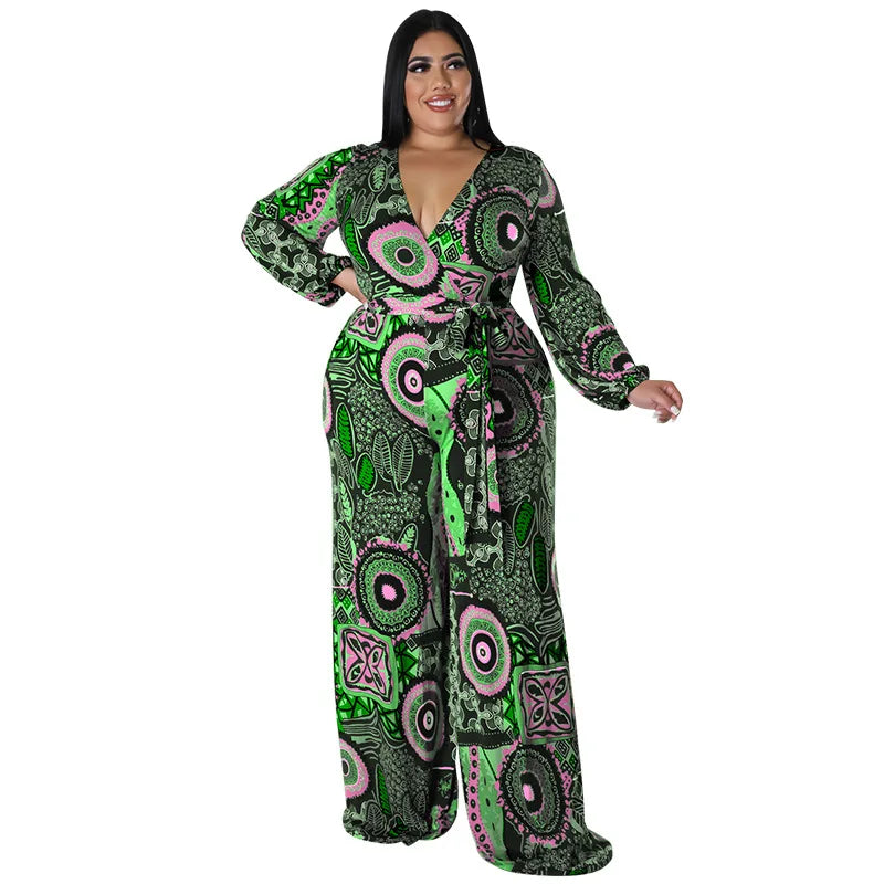 Plus Size Women Clothes Jumpsuit Spring Clothes Green Urban Leisure Bodysuit New 2025 Wide Leg Jumpsuit Wholesale Dropshipping