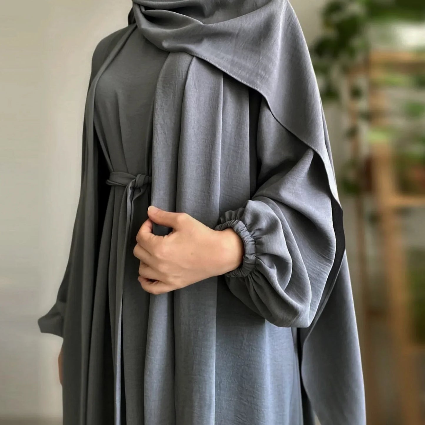 Muslim Woman Set 2 Piece Abaya Kimono with Sleeveless Inner Dress Matching Suit Sets Dubai Turkey Ramadan Modest Islamic Outfits