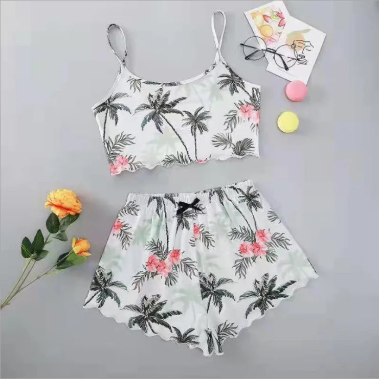 Hot Women's Sleepwear Cute Cartoon Print Short Set Pajamas for Women Pajama Set Sweet Short Sleeve V-Neck & Shorts Summer Pijama