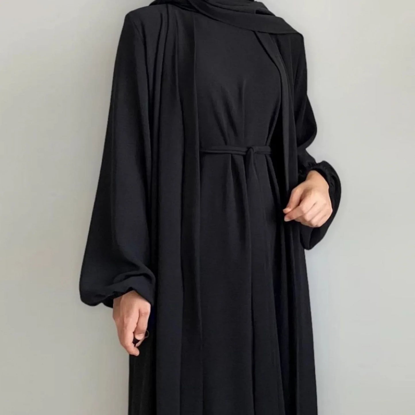 Muslim Woman Set 2 Piece Abaya Kimono with Sleeveless Inner Dress Matching Suit Sets Dubai Turkey Ramadan Modest Islamic Outfits