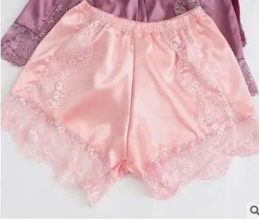 Satin Safety Shorts Women Lace Underwear Brief Summer Shorty Knicker Panties Under Skirt Thin Loose Short Pants Bloomer Lingerie