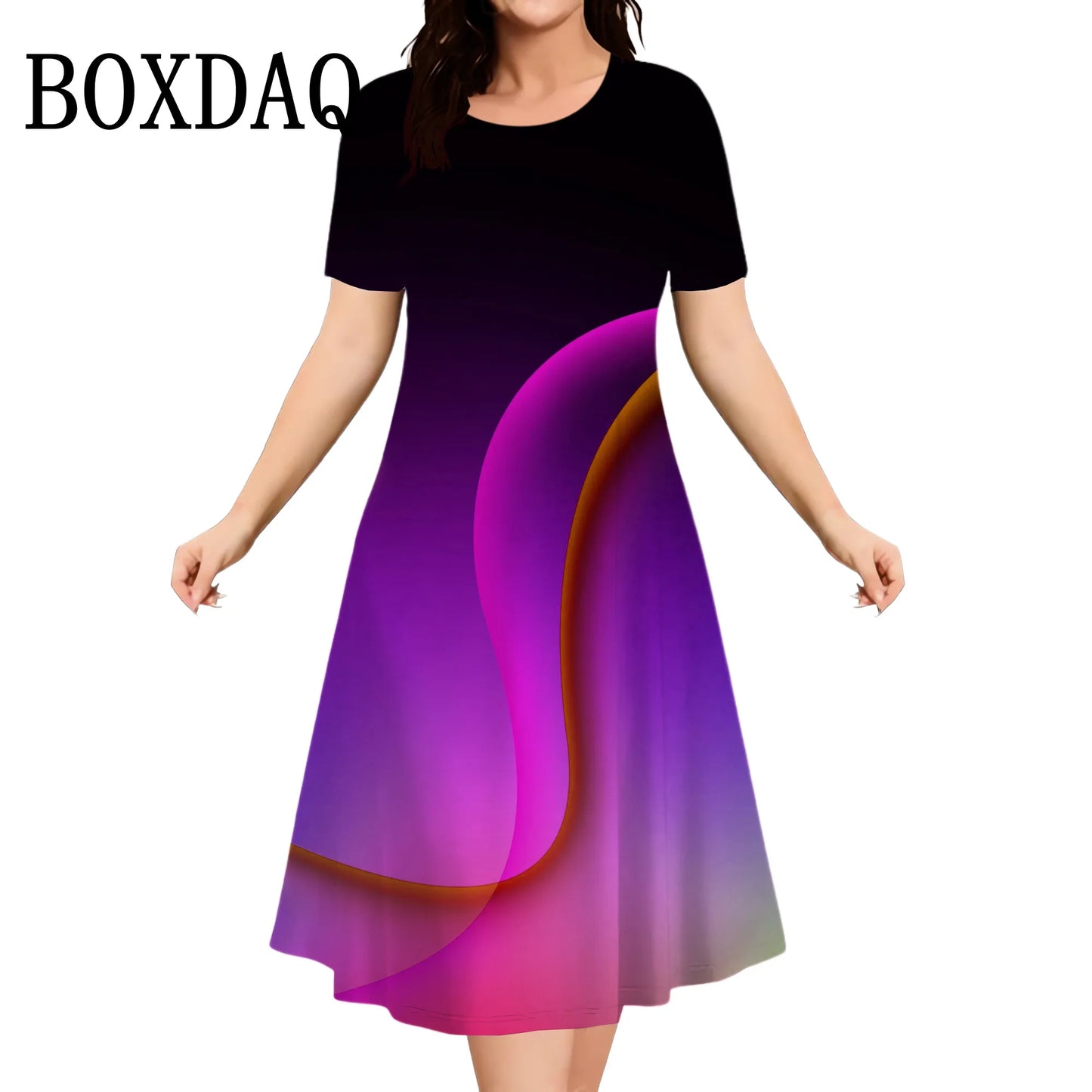 8XL 9XL Plus Size Women Dress Loose Casual Short Sleeve O-Neck Dress 3D Gradient Print Big Size Streetwear Clothing Ladies Dress