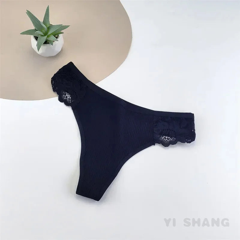 3Pcs Seamless Women Ribbed Cotton Thong Simple Ladies Low Waist Bikini Briefs Sports Girls G-string Underwear Plus Size