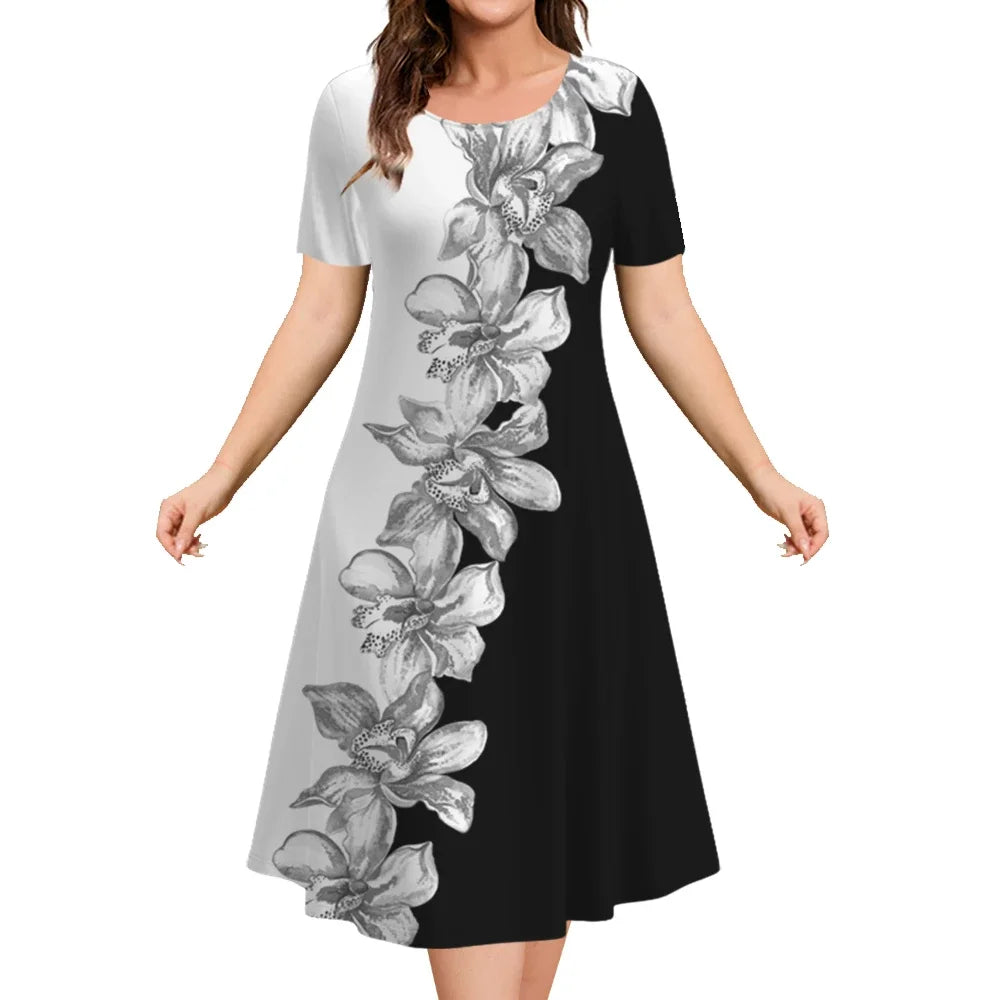 2024 Plus Size Women's Dresses Floral Print Elegant Loose Mini Dress Female Short Sleeve Oversized Clothes Spring Summer Dresses