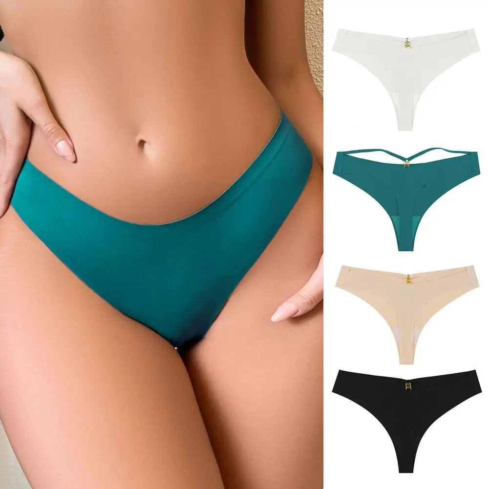 Women Panties High Waist Metal Hook Decor Elastic