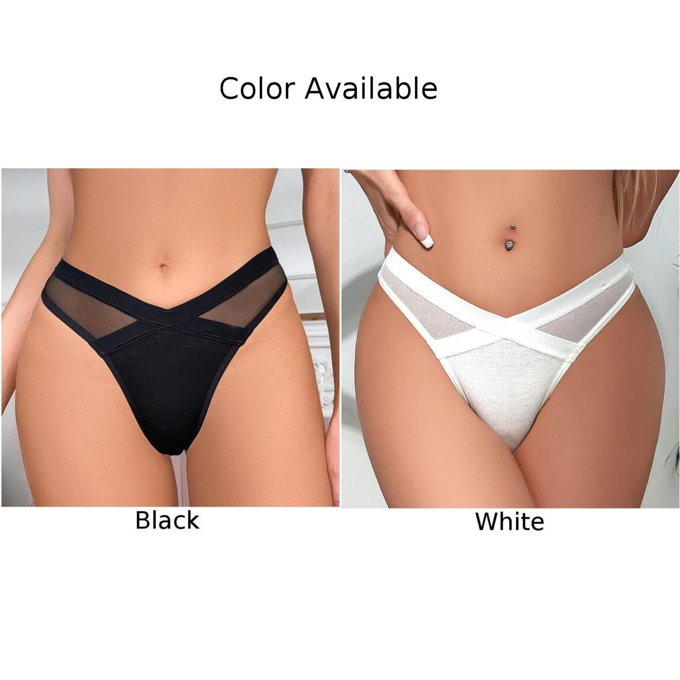 Women Thong G-String Briefs High Cut Underwear Low Waist Solid Panties Transparent Waist Cotton Crotch Underpants Erotic Lingeri