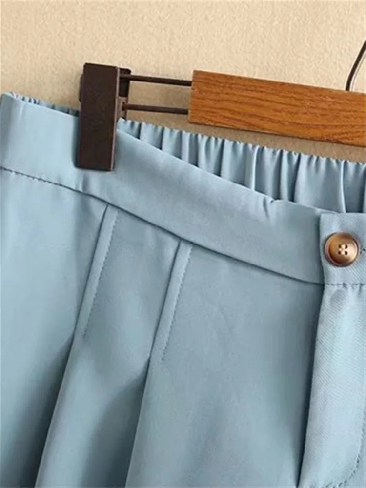 Plus Size Clothes For Women Summer Shorts High Waist Elastic Waist With Zippered Wide Leg Drooping Pleated Pants Large Size Pant