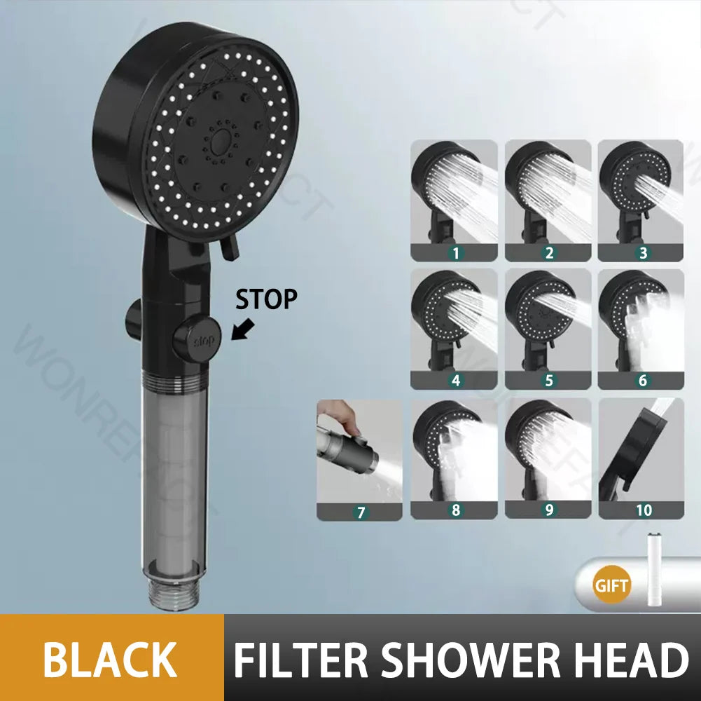 10 Mode Filter Shower Head Adjustable High Pressure