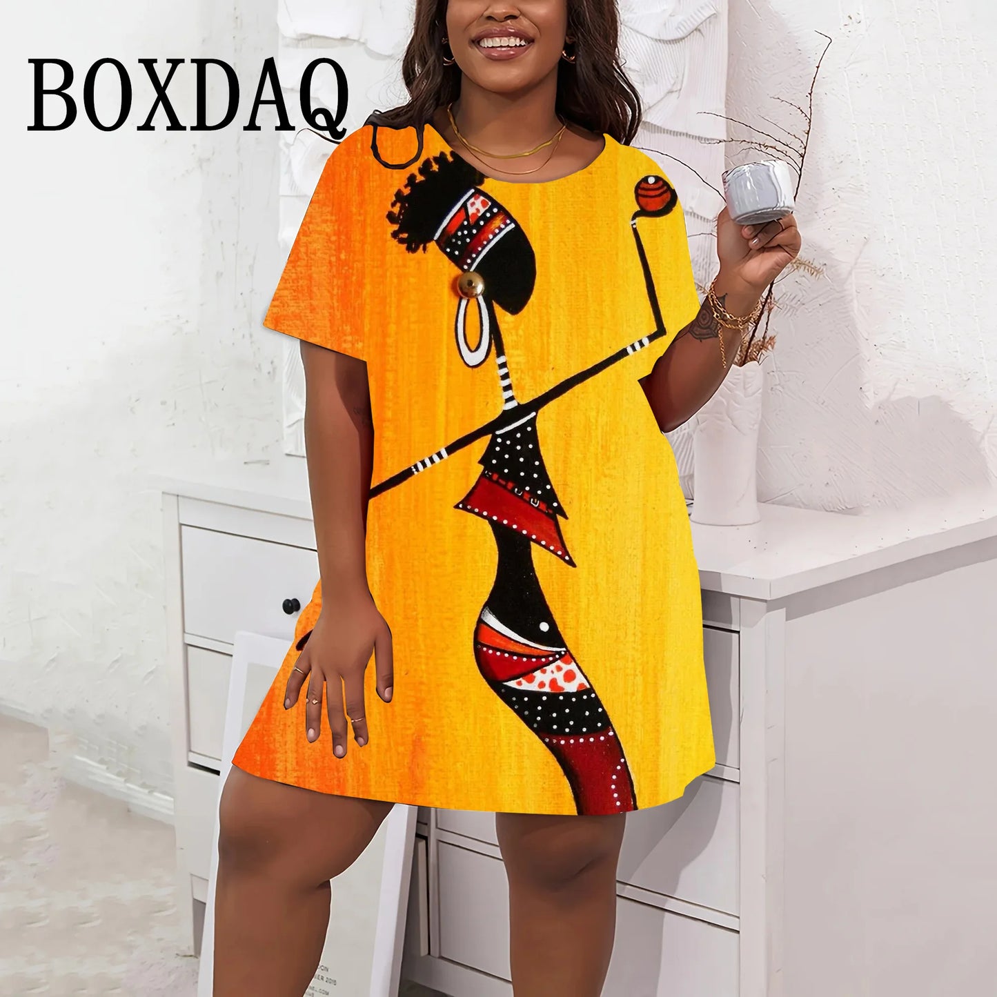 Fashion Summer 3D African Horde Dress Women Casual Loose Short Sleeve Plus Size Dresses Streetwear Art Retro Classic Short Dress