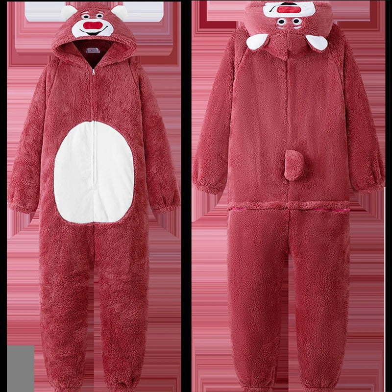 Women Onesie Animal Pajamas Winter Thicken Warm Flannel Bear Cosplay Halloween Costume Anime Sleepwear Plush One Piece Jumpsuits