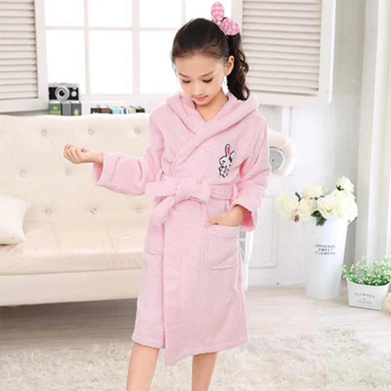 Bathrobe Kids Baby Robe Children Girl Sleepwear Clothes Cartoon Hooded Bathrobe Kids Soft Nightgown Warm Pajamas Clothing White