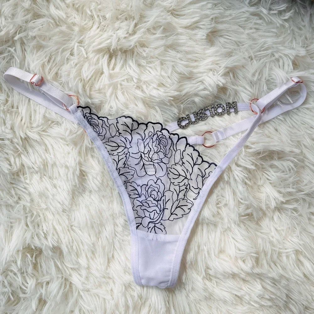 Custom Name Hollow Thong Lace Flower Underwear Personality Letter Customization Panties String Hotwife Christmas gifts Women