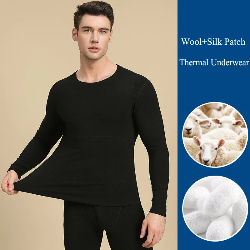 Thermal underwear Winter Warm Tops Cashmere Silk Patch