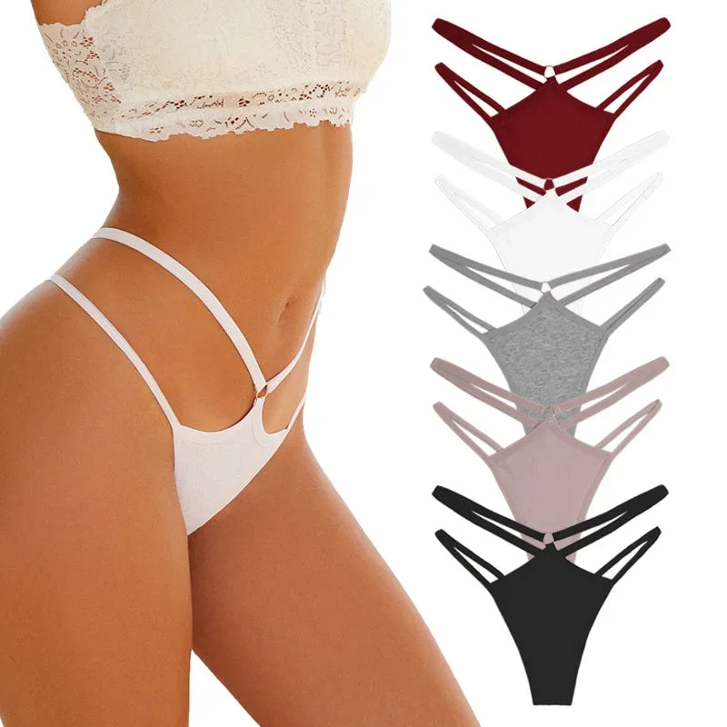 Seamless Ladies Ribbed Cotton Thong Simple Women's Panties Low Waist Thin Band Briefs Sports Girls Underwear Plus Size Lingerie