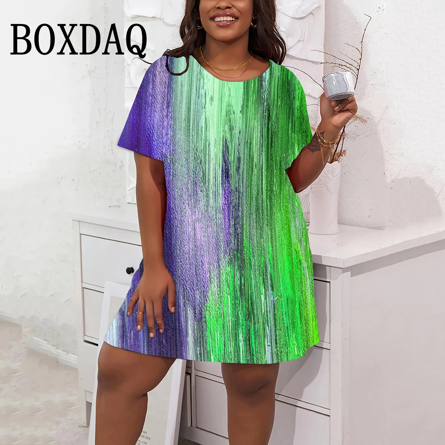 Tie Dyed Printed Dresses For Women Summer O-Neck Female Clothing Fashion New Short Sleeve Dress Streetwear Retro Plus Size 9XL