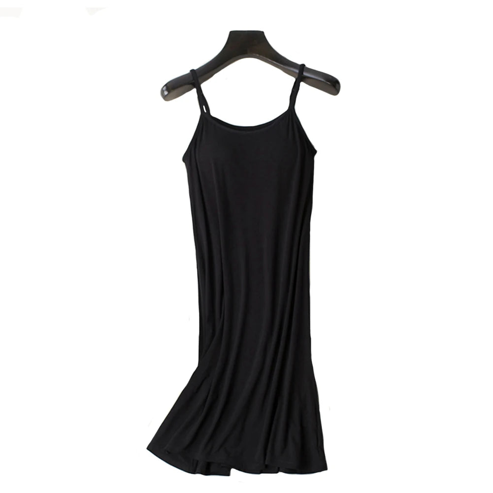 Womens Nightgown Built-in Shelf Bra Chemise Modal Night Dress Sleeveless Solid Lounge Nightdress Female Sleepwear Home Clothes