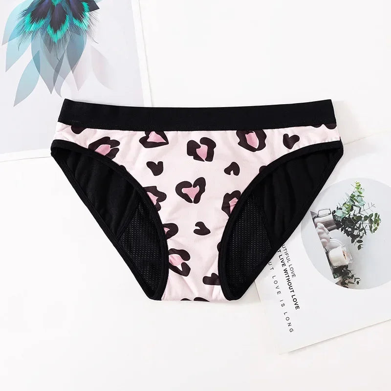 New Women's Panties Young Girls Printed Physiological Panties Bottom 4 Layers Breathable Leak Proof Menstrual Panties Underwear