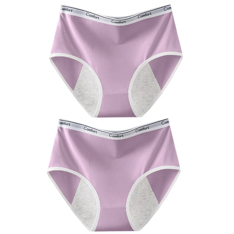 2pcs Girl Menstrual Panties Women's Physiological Briefs Ladies Period Leak Proof Panty High Waist Cotton Underwear