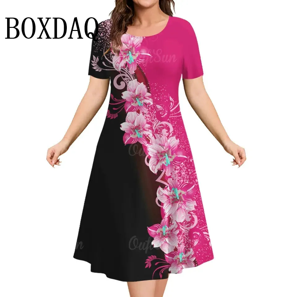 Summer Women'S Dresses 3D Art Flowers Printed Short Sleeve Clothing Elegant Loose A-Line Dress Fashion Lady Plus Size Dress 9XL