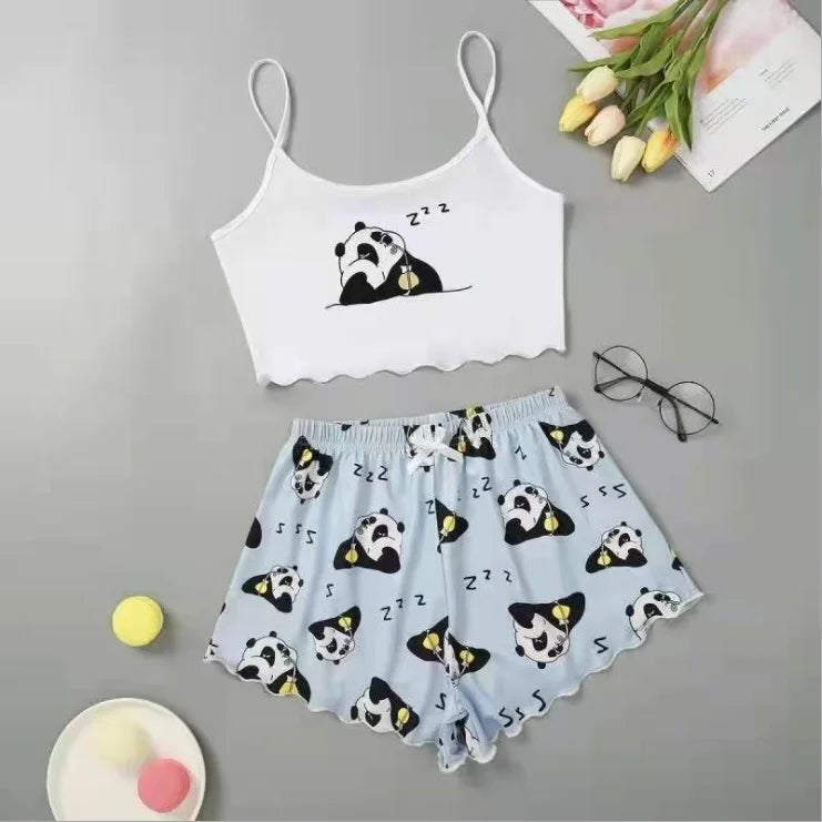 Hot Women's Sleepwear Cute Cartoon Print Short Set Pajamas for Women Pajama Set Sweet Short Sleeve V-Neck & Shorts Summer Pijama