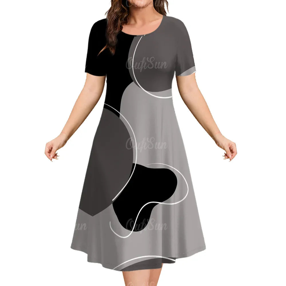 7XL 8XL 9XL Plus Size Woman Clothing Spring Summer Women Short Sleeve Loose Dress Fashion 3D Printing Casual Classy A-Line Dress