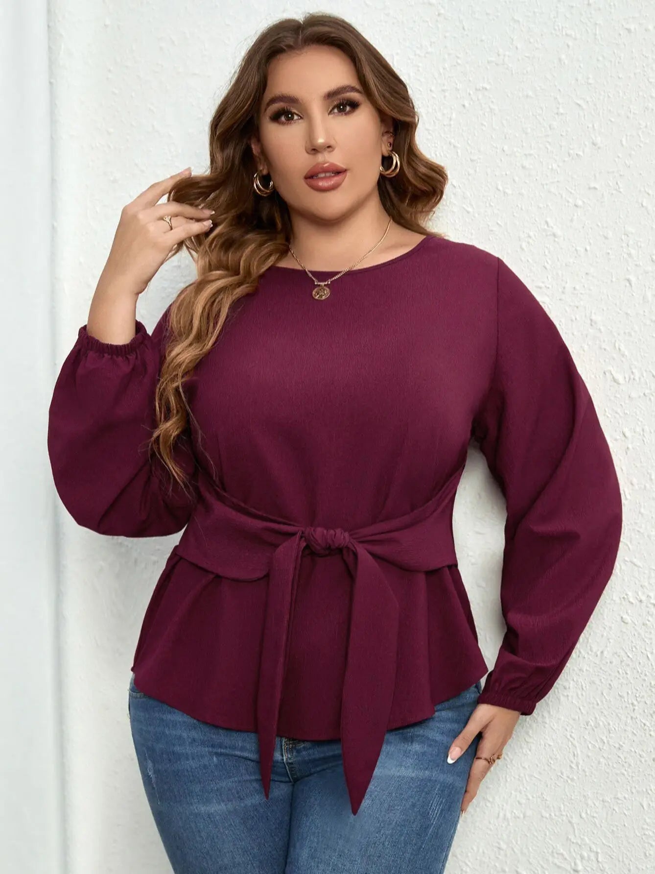 Della Mel Plus Size Women Clothing O-Neck Solid Tops Fashion Elegant Long Sleeve Office Female Casual Large Size Lady Blouses