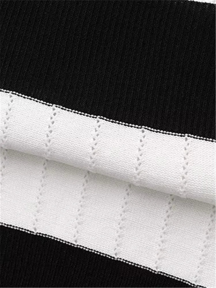 Plus Size Women's Clothing T-Shirt Black And White Contrast Lapel Polo Shirts Basic Knitted T-Shirt Summer Thin Short Sleeve T