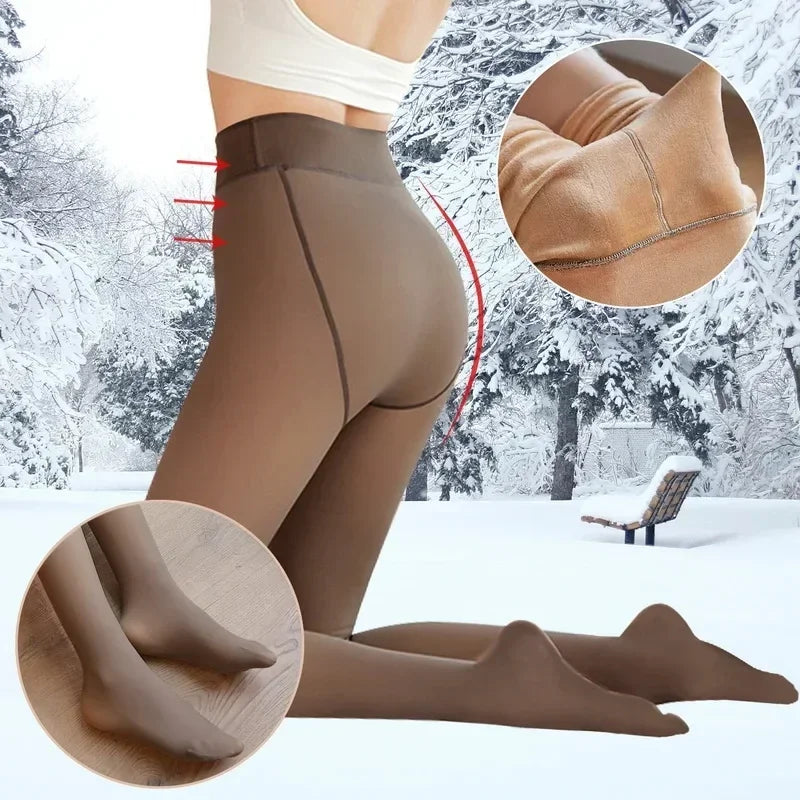 Winter Warm Fleece Lined Tights Pantyhose Women Warm Socks High Waist Thermal Stocking Insulated Pants Fake Translucent Leggings