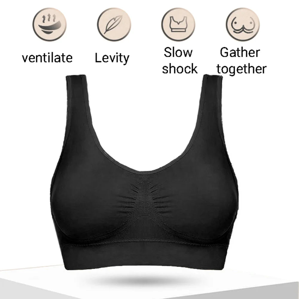 Women Seamless Bras Camisole Underwear Crop Top XXL 3XL Black Pure Color Sports Gym Running Fitness Yoga